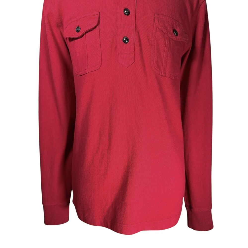 Lands' End Canvas Mens Large Red Rugby Polo Shirt Long Sleeve Cotton Pockets - Picture 6 of 7